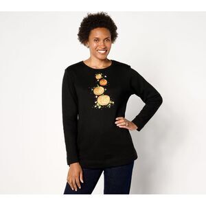 Quacker Factory Women's Top Sz M All Stacked Up Halloween Black A664175